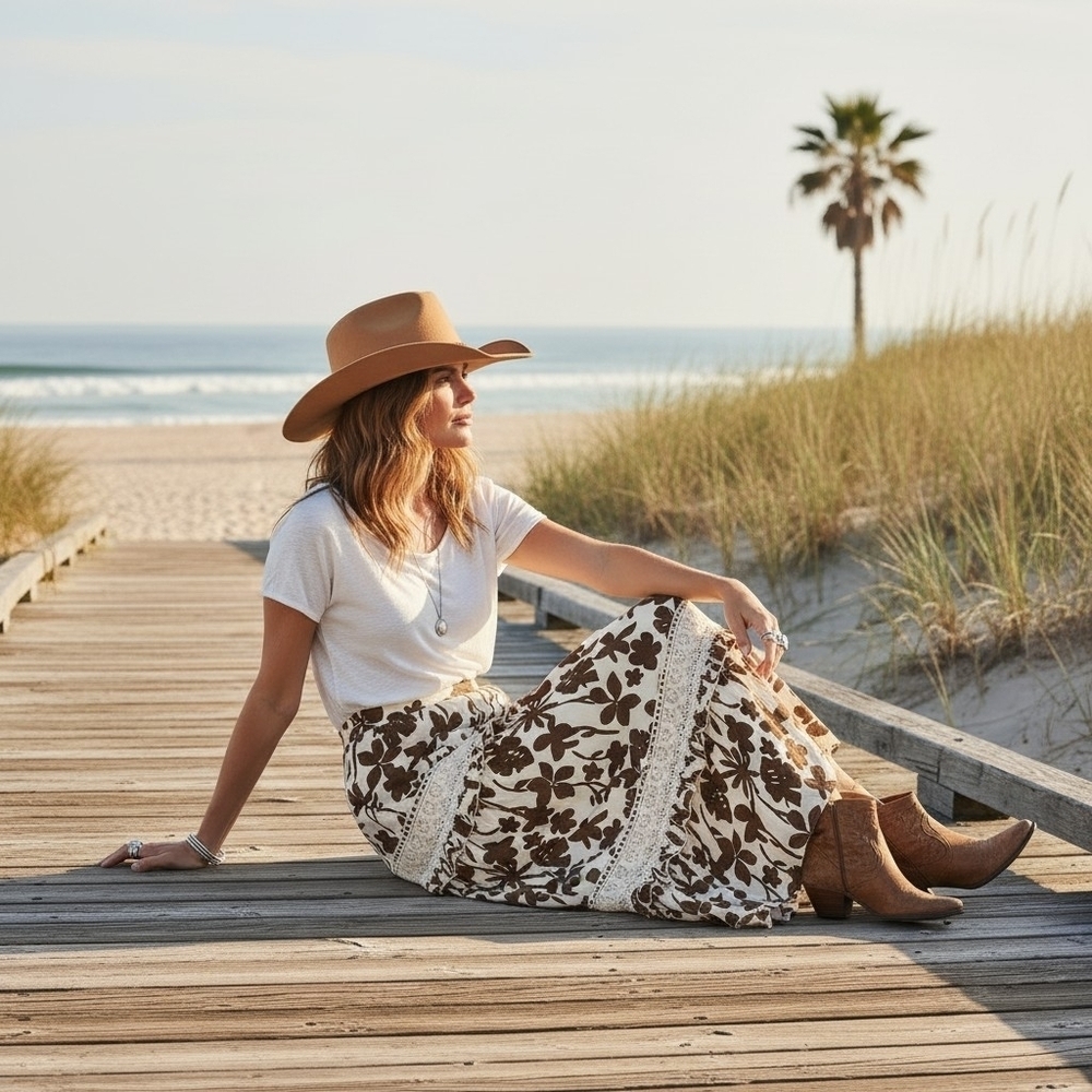 Boston Proper Floral Maxi Skirt with Lace